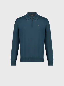 Long Sleeve Polo Shirt with Griffon Emblem Embroidery Dark Green
