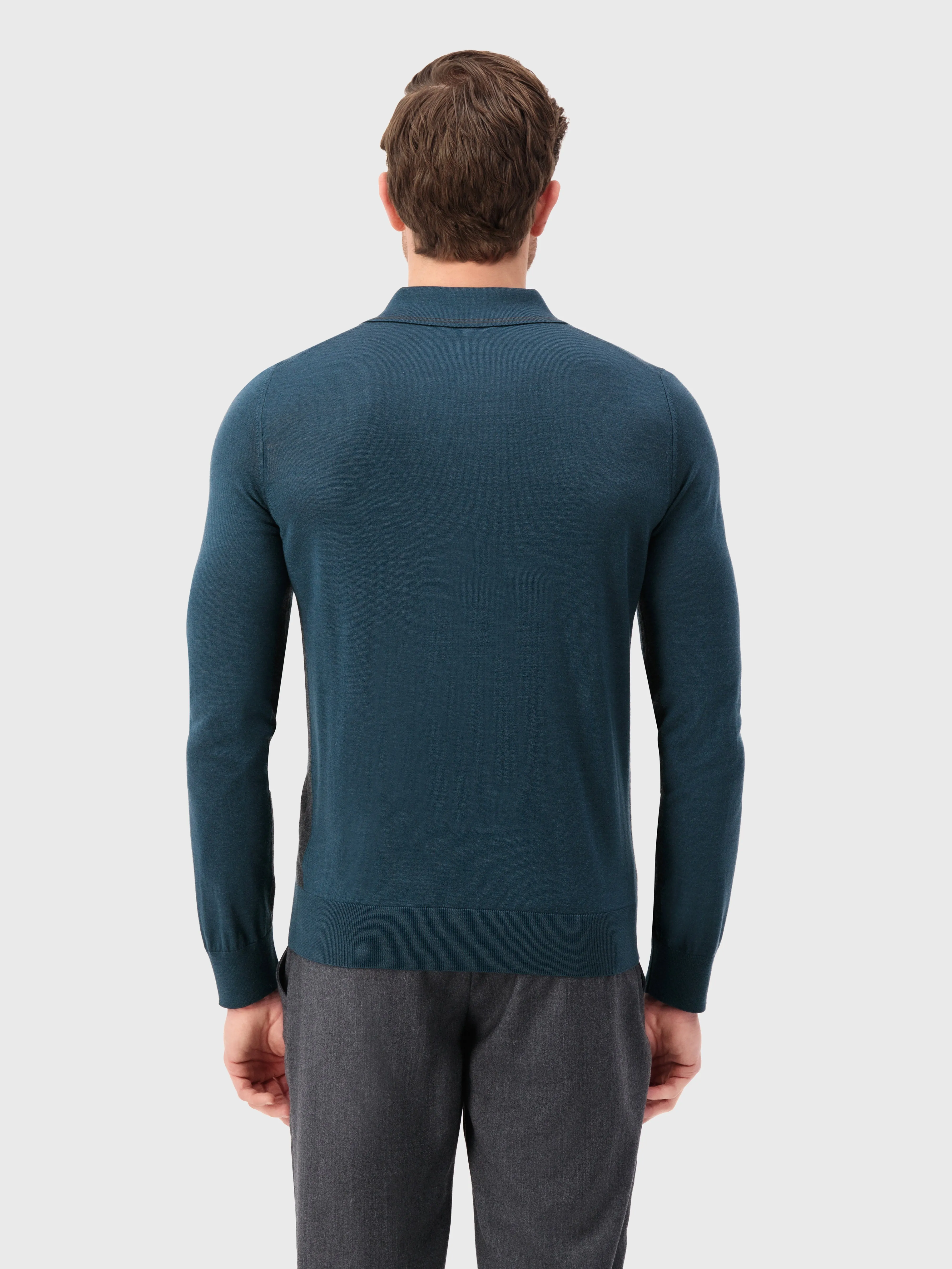 Long Sleeve Polo Shirt with Griffon Emblem Embroidery Dark Green