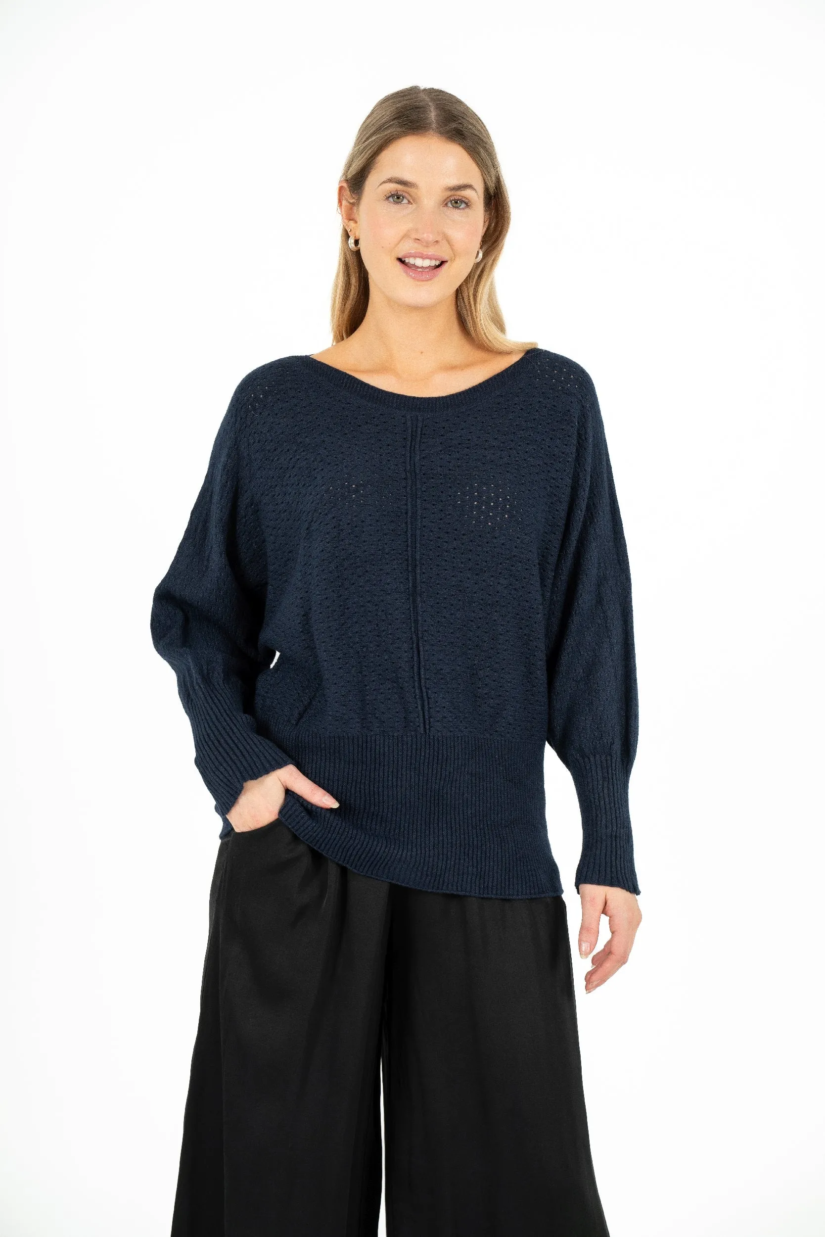 M Made in Italy – Boat-Neck Knit Sweater With Pointelle Detailing