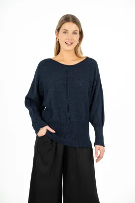 M Made in Italy – Boat-Neck Knit Sweater With Pointelle Detailing