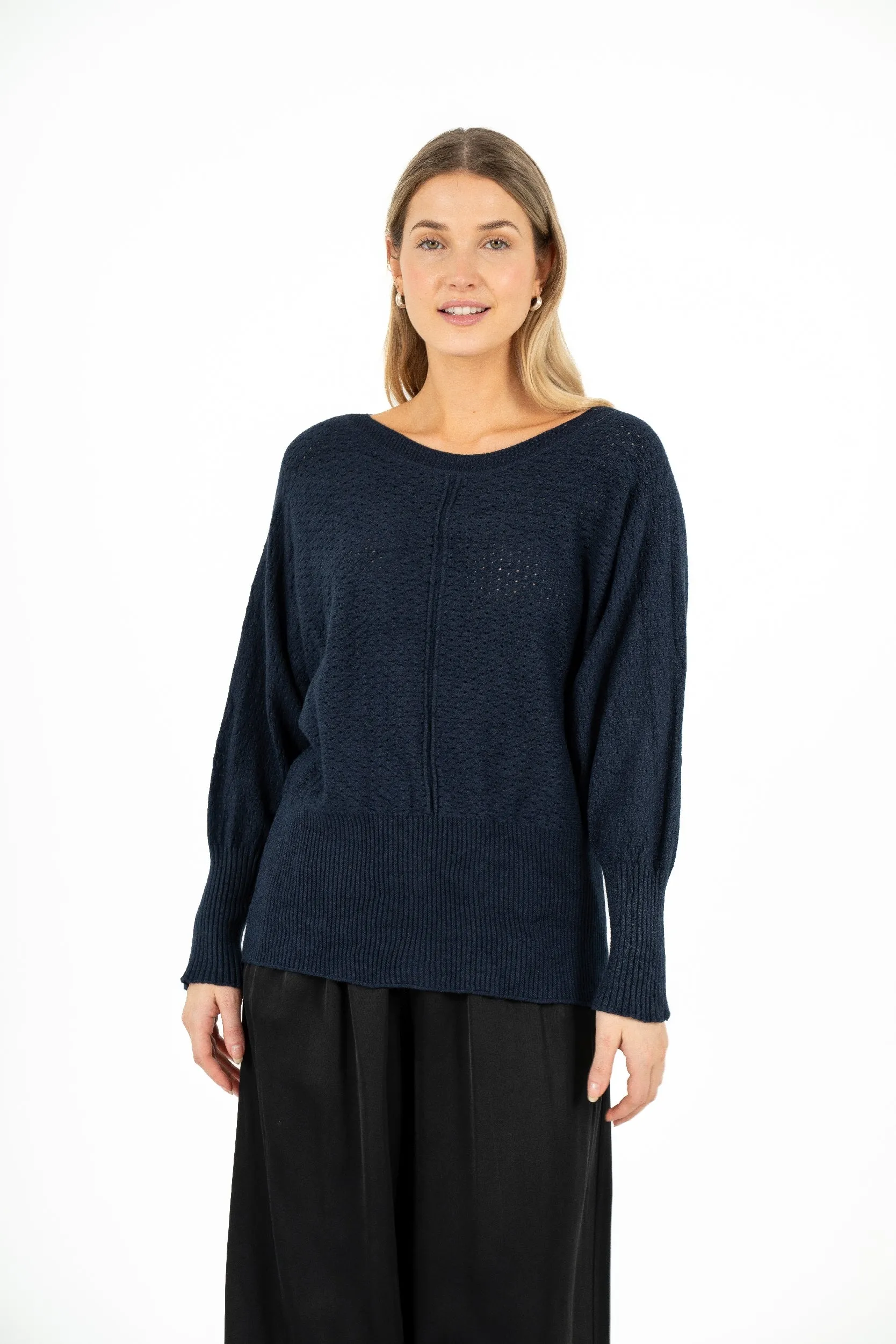M Made in Italy – Boat-Neck Knit Sweater With Pointelle Detailing