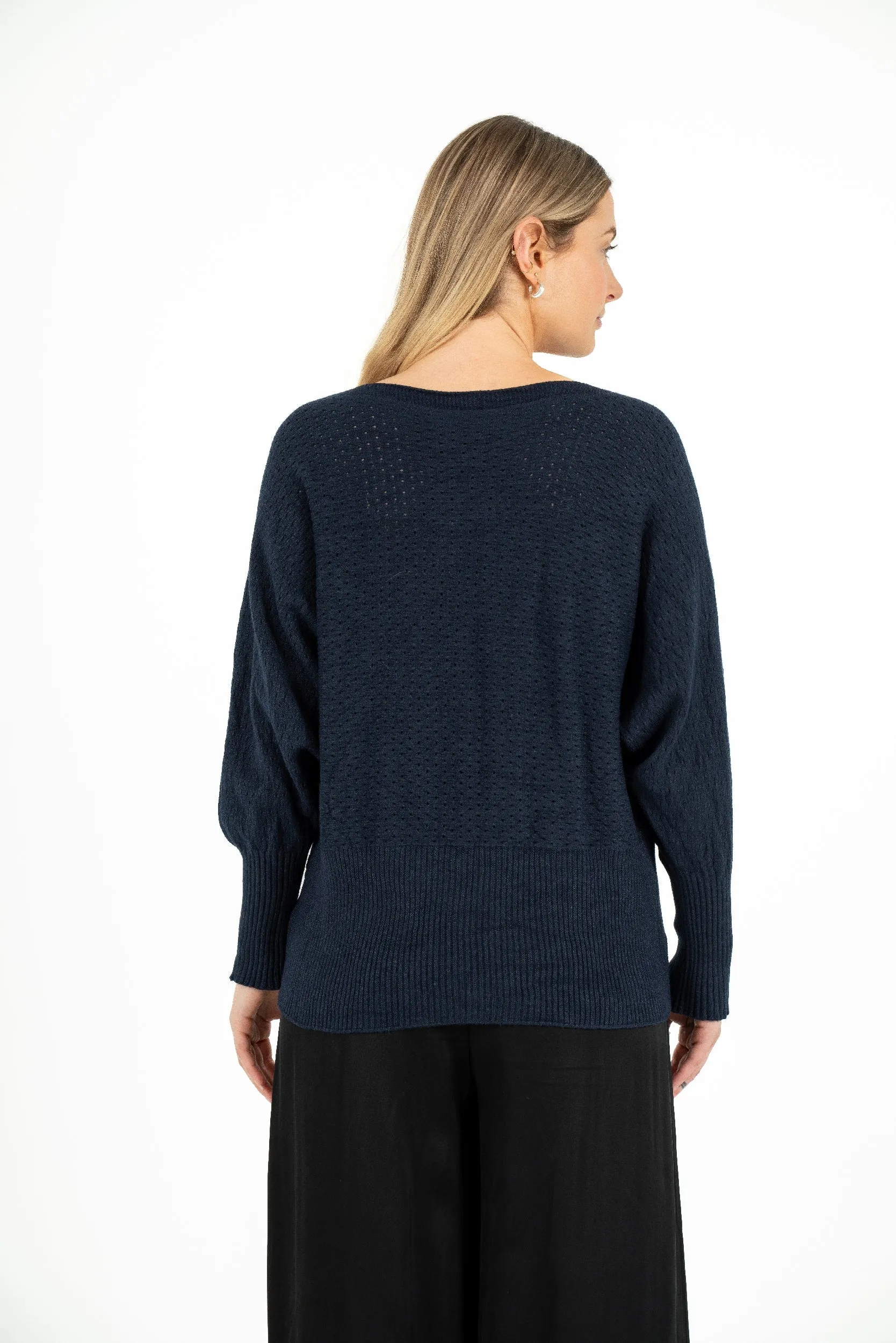 M Made in Italy – Boat-Neck Knit Sweater With Pointelle Detailing