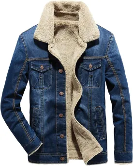 Men's Fleece Lined Denim Jacket Winter Jean Jacket Cowboy Coat Trucker Jacket