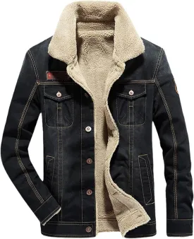 Men's Fleece Lined Denim Jacket Winter Jean Jacket Cowboy Coat Trucker Jacket