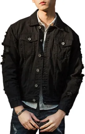 Men`s Retro Vintage Washed Ripped Hip Hop Motorcycle Denim Jacket