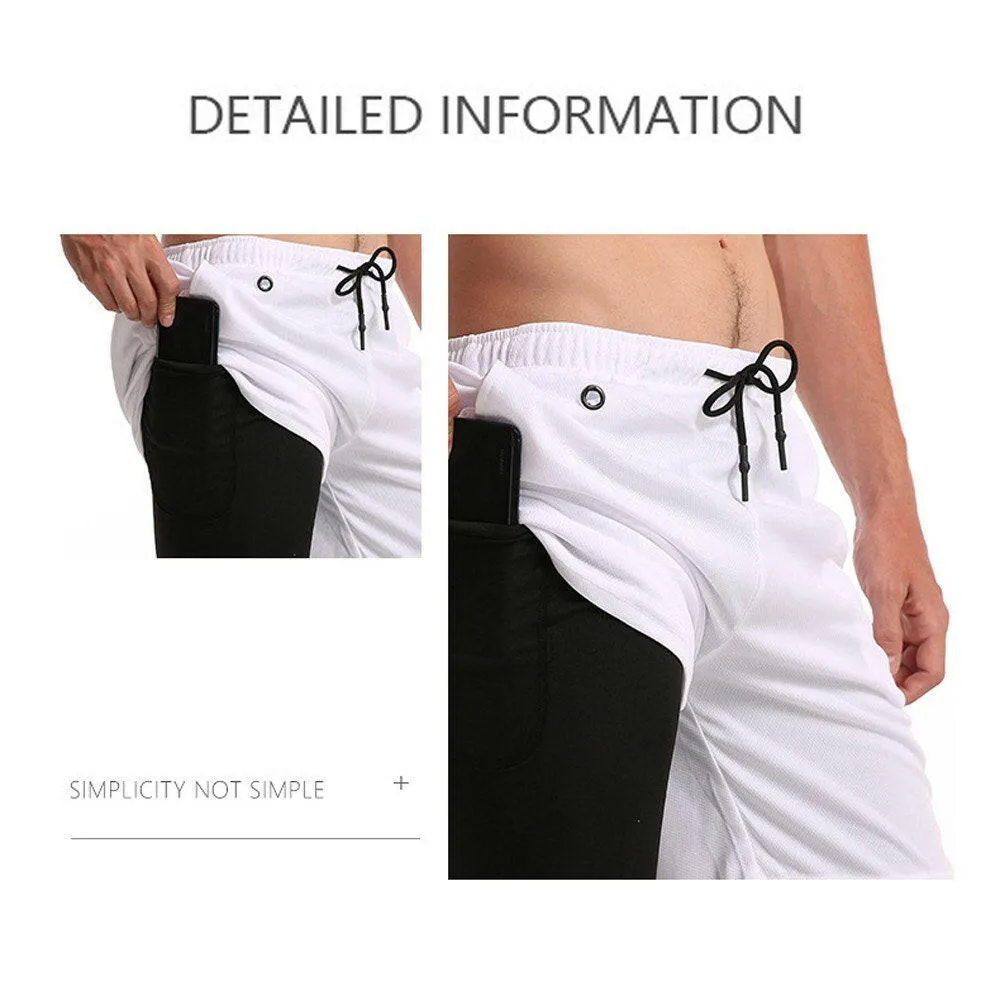 Men's Workout Running Gym Shorts 2 in 1 Athletic Shorts with Pockets Outdoor Sports Trainning Shorts