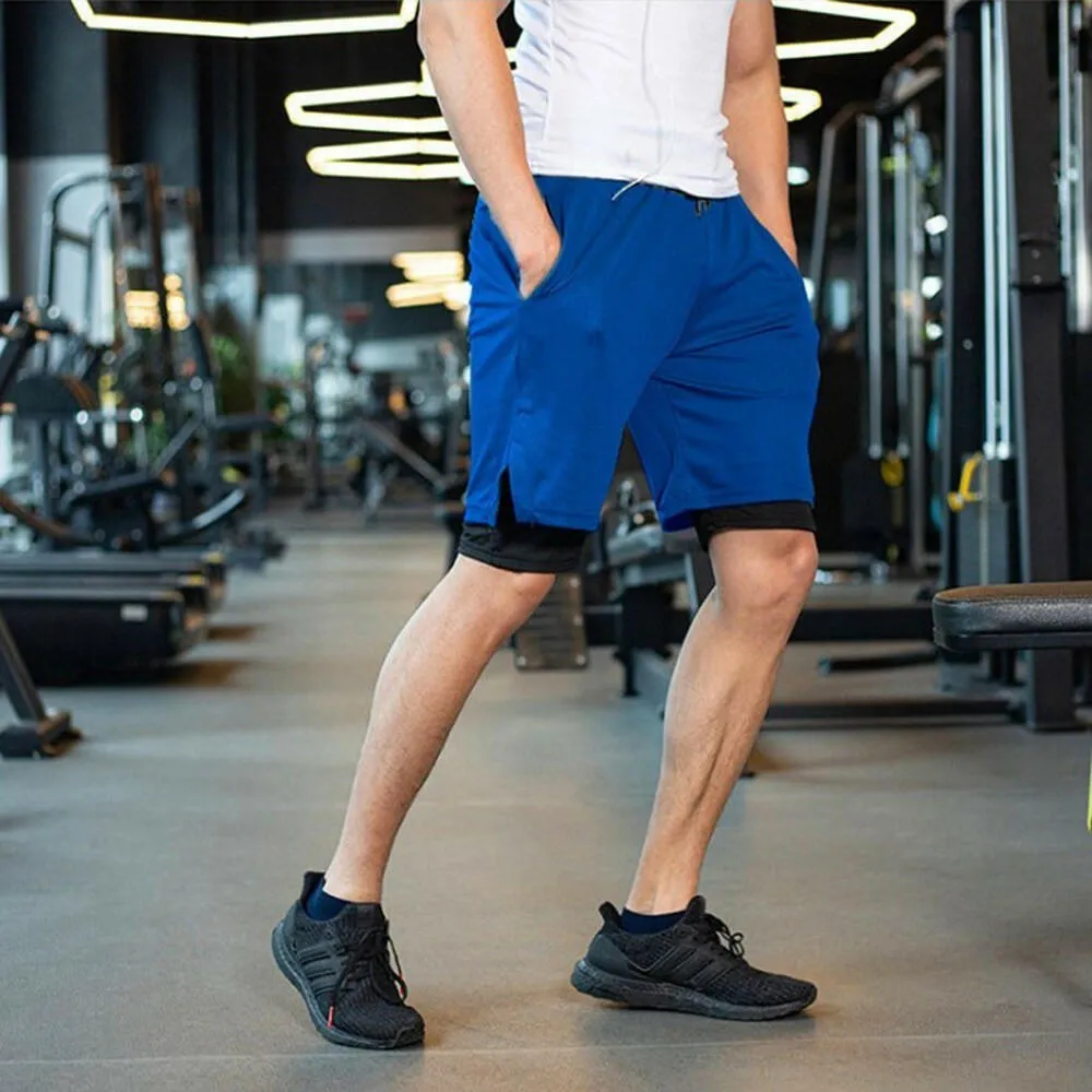 Men's Workout Running Gym Shorts 2 in 1 Athletic Shorts with Pockets Outdoor Sports Trainning Shorts