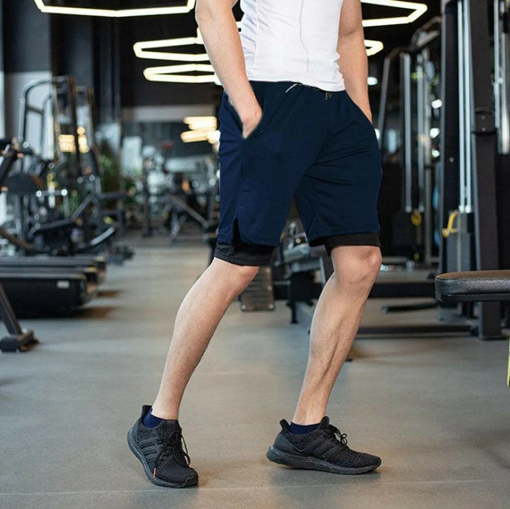Men's Workout Running Gym Shorts 2 in 1 Athletic Shorts with Pockets Outdoor Sports Trainning Shorts
