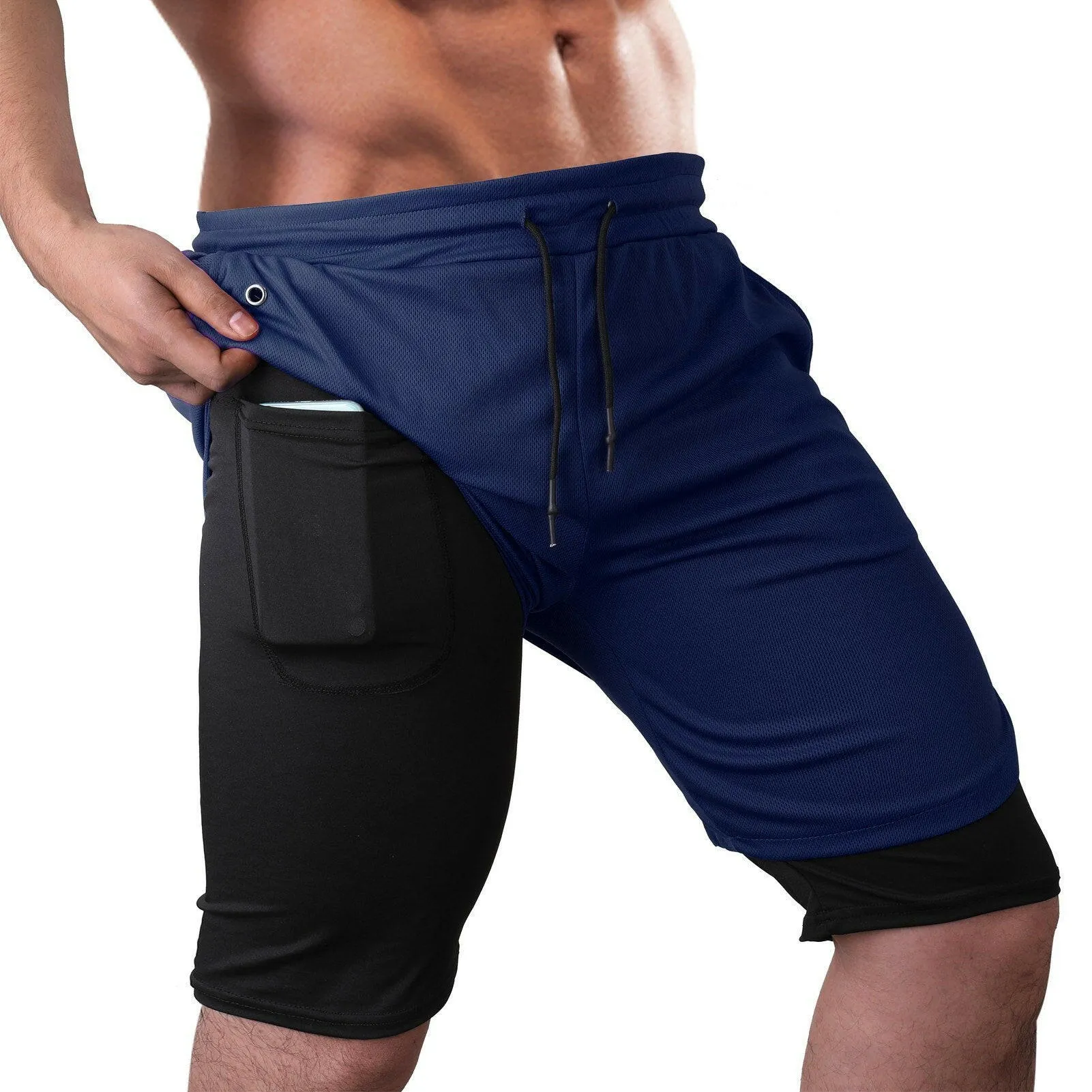 Men's Workout Running Gym Shorts 2 in 1 Athletic Shorts with Pockets Outdoor Sports Trainning Shorts