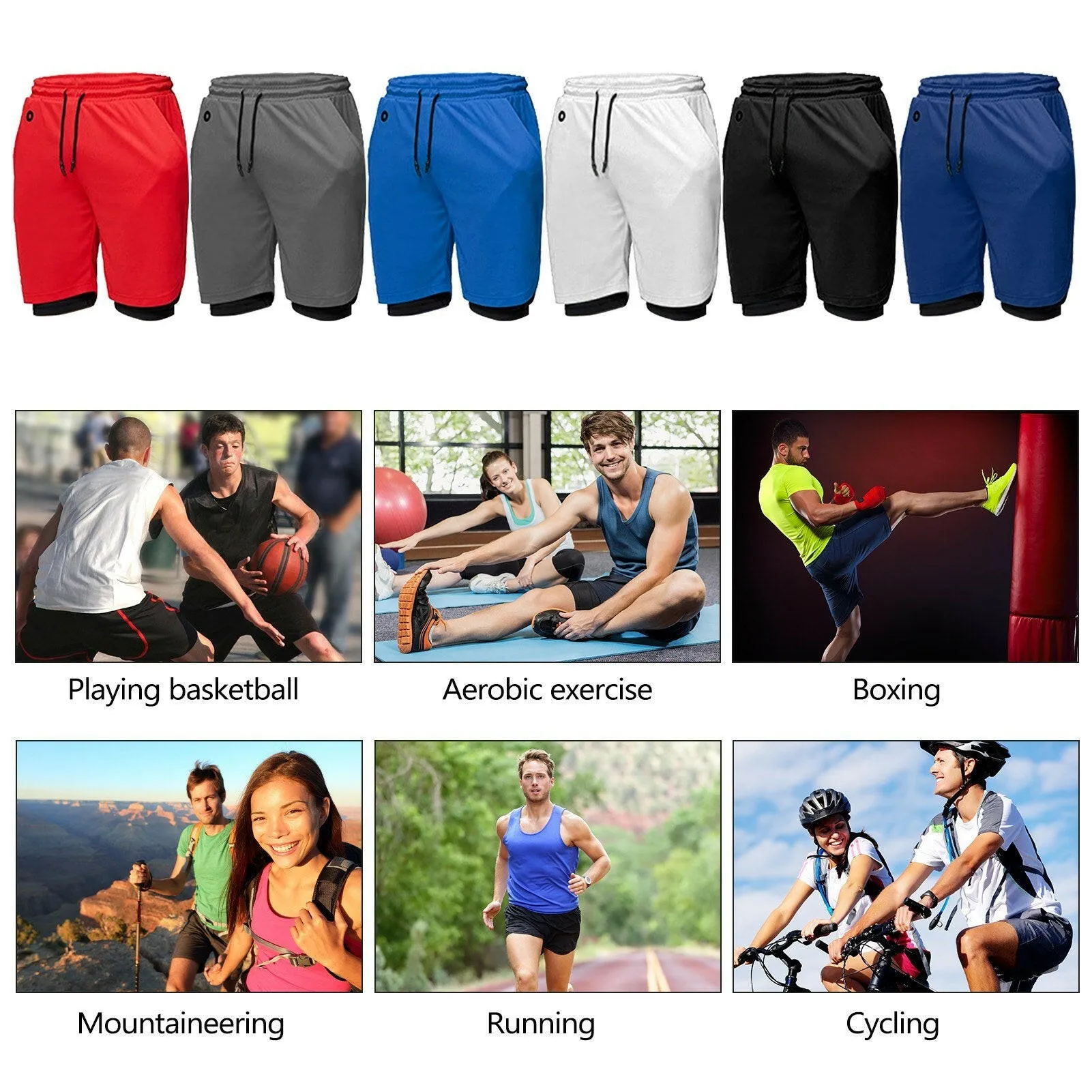 Men's Workout Running Gym Shorts 2 in 1 Athletic Shorts with Pockets Outdoor Sports Trainning Shorts