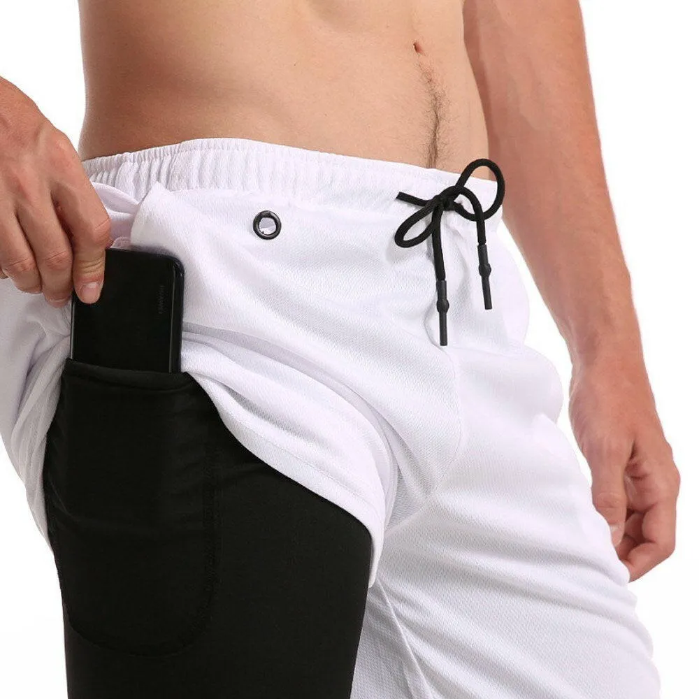 Men's Workout Running Gym Shorts 2 in 1 Athletic Shorts with Pockets Outdoor Sports Trainning Shorts