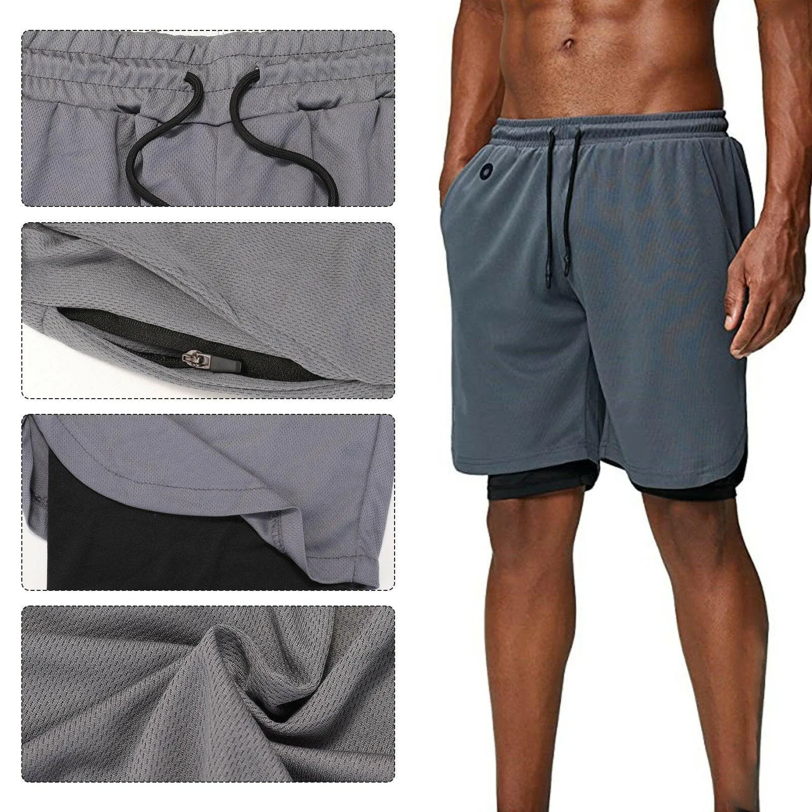 Men's Workout Running Gym Shorts 2 in 1 Athletic Shorts with Pockets Outdoor Sports Trainning Shorts
