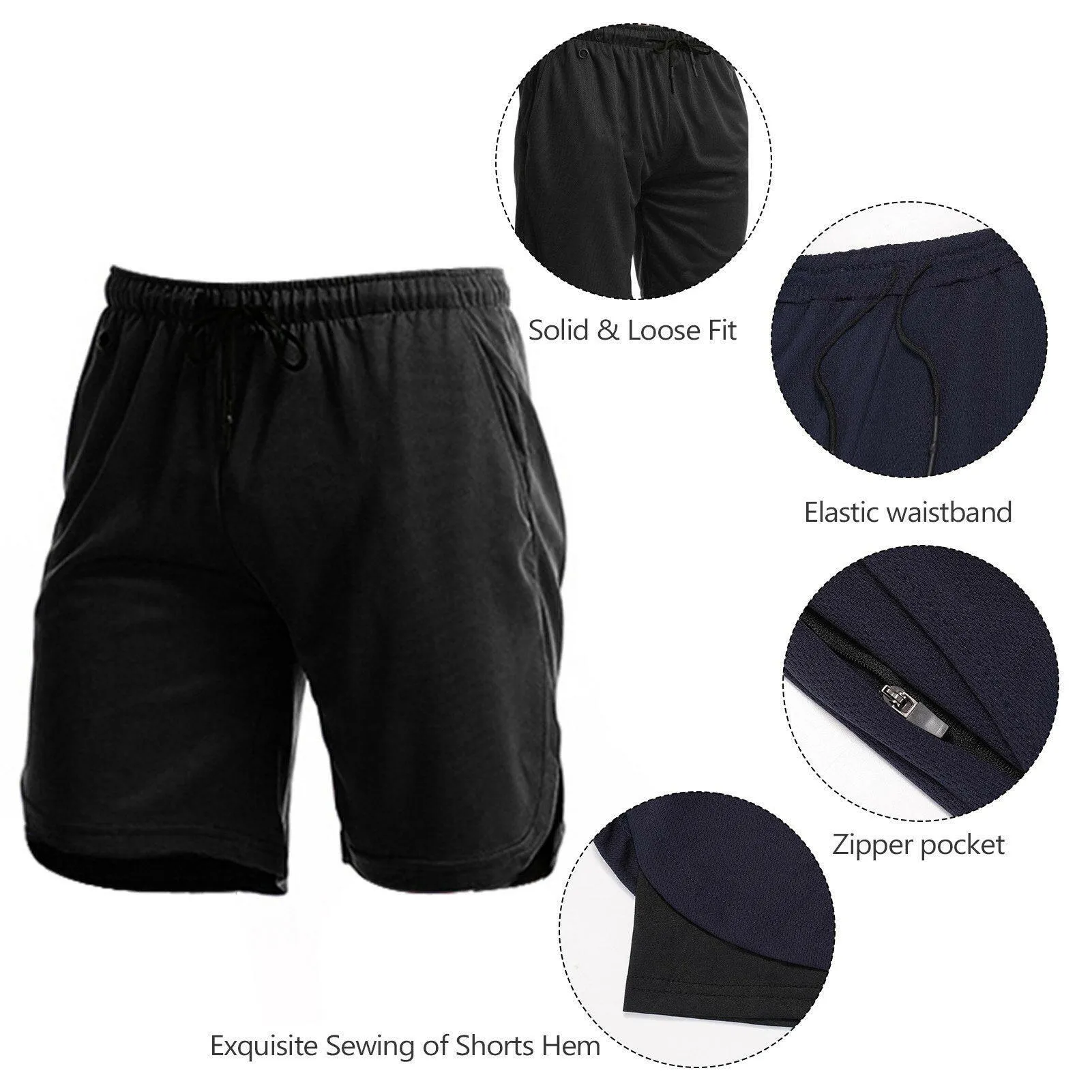 Men's Workout Running Gym Shorts 2 in 1 Athletic Shorts with Pockets Outdoor Sports Trainning Shorts