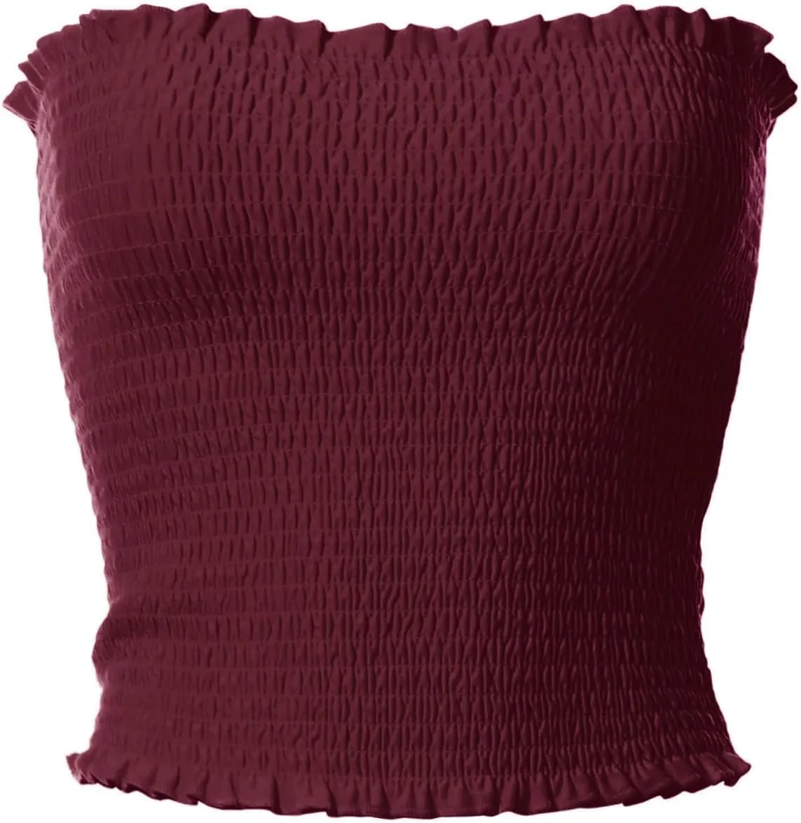 MixMatchy Women's Casual Basic Smocked Tube Tops Stretch Bustier Bandeau Crop Top 2 Pack