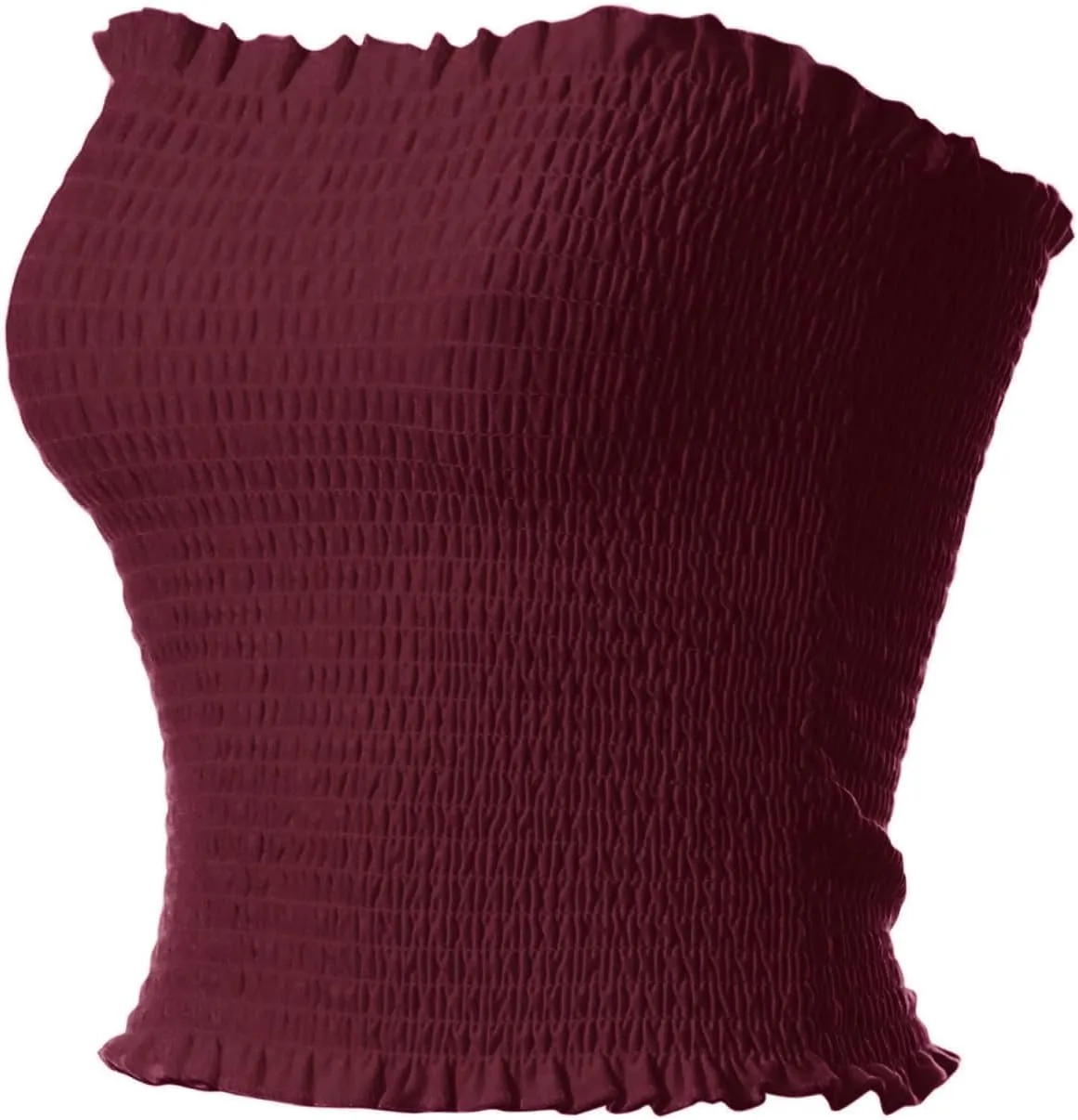 MixMatchy Women's Casual Basic Smocked Tube Tops Stretch Bustier Bandeau Crop Top 2 Pack