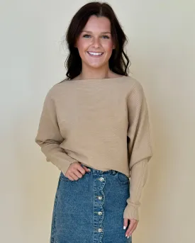 Never Miss Taupe Boat Neck Sweater