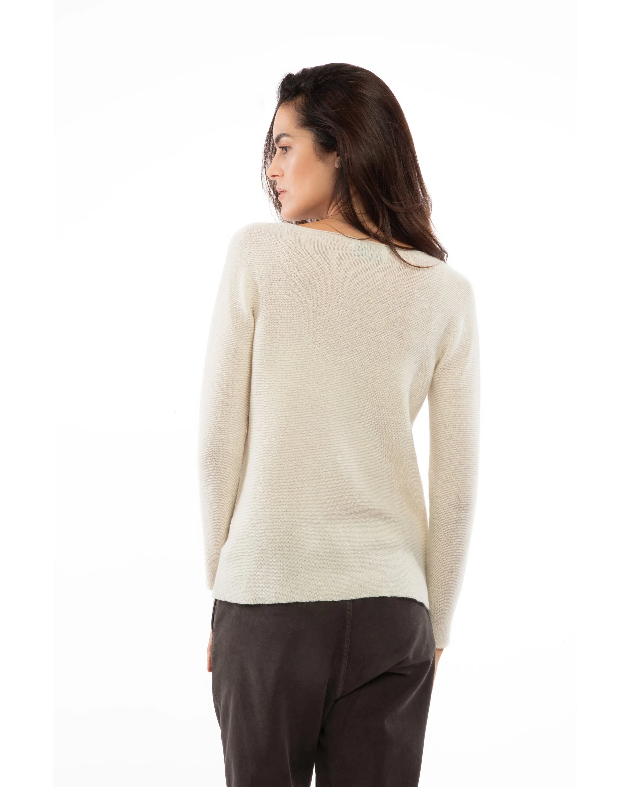 NEW FALL 24 - Women's Cashmere Links Stitch Boat Neck Melange Gray