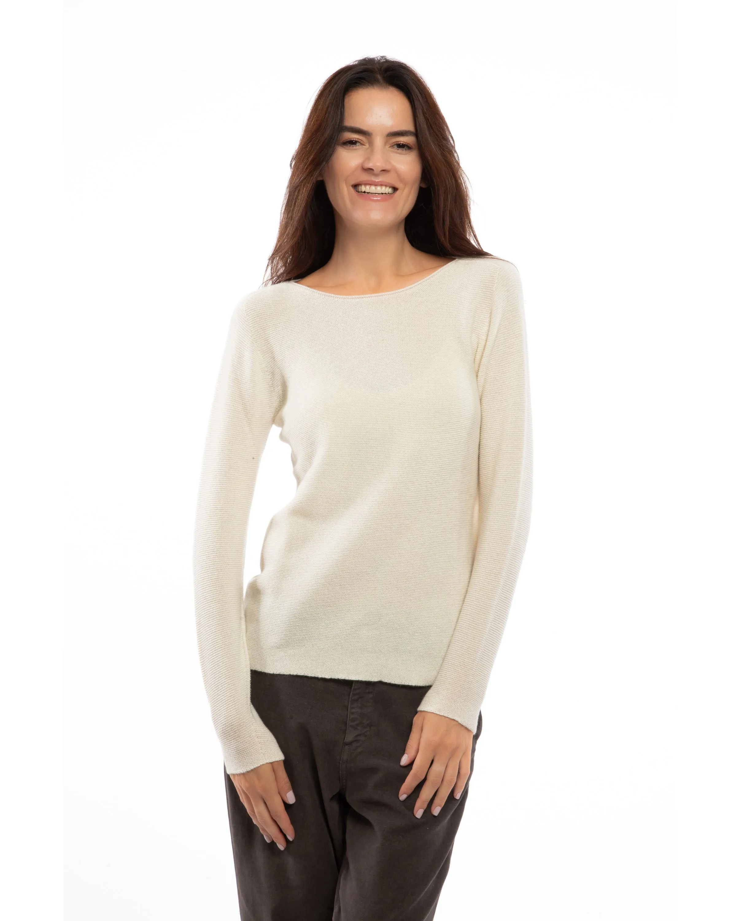 NEW FALL 24 - Women's Cashmere Links Stitch Boat Neck Melange Gray