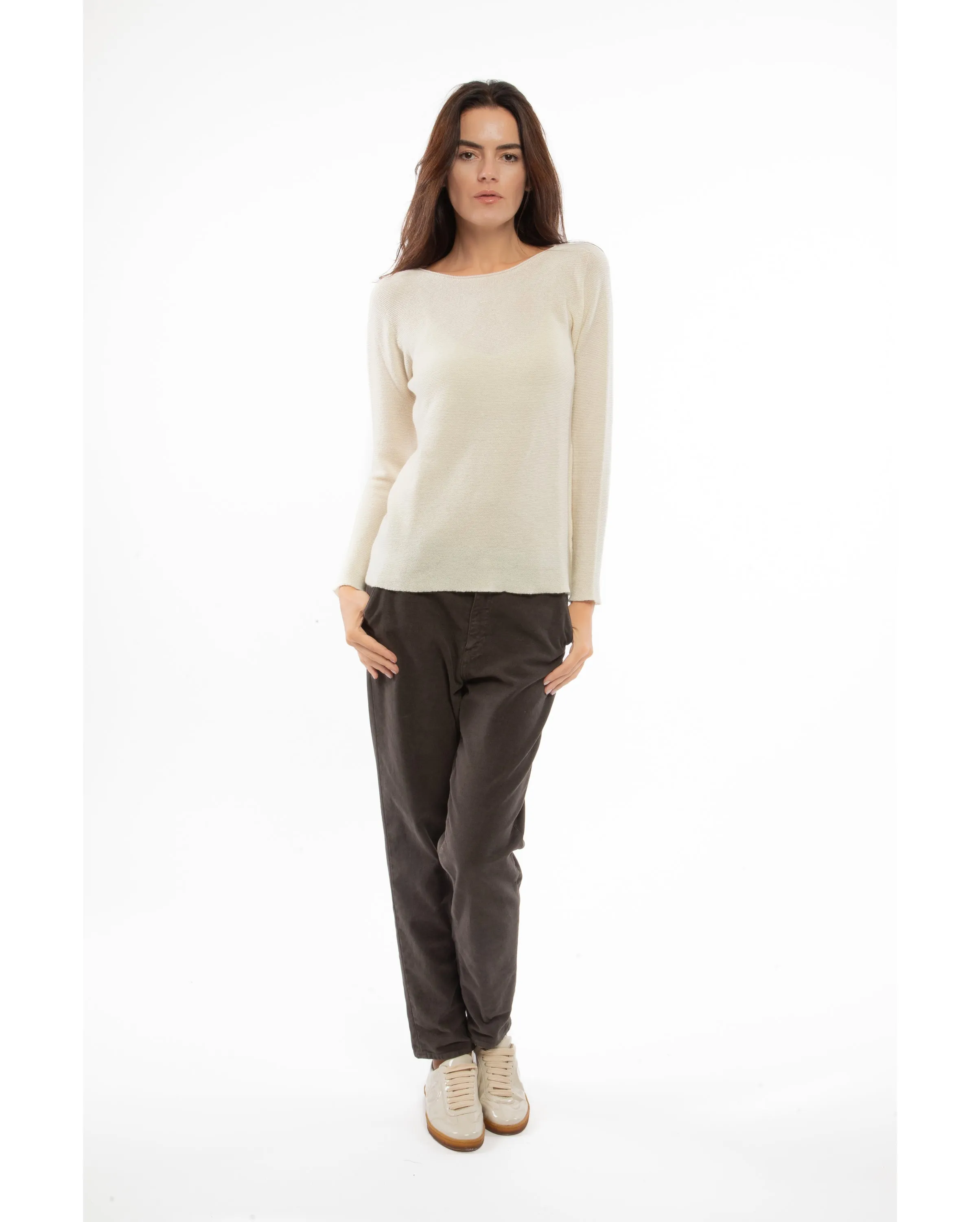 NEW FALL 24 - Women's Cashmere Links Stitch Boat Neck Melange Gray
