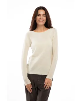 NEW FALL 24 - Women's Cashmere Links Stitch Boat Neck Milk White