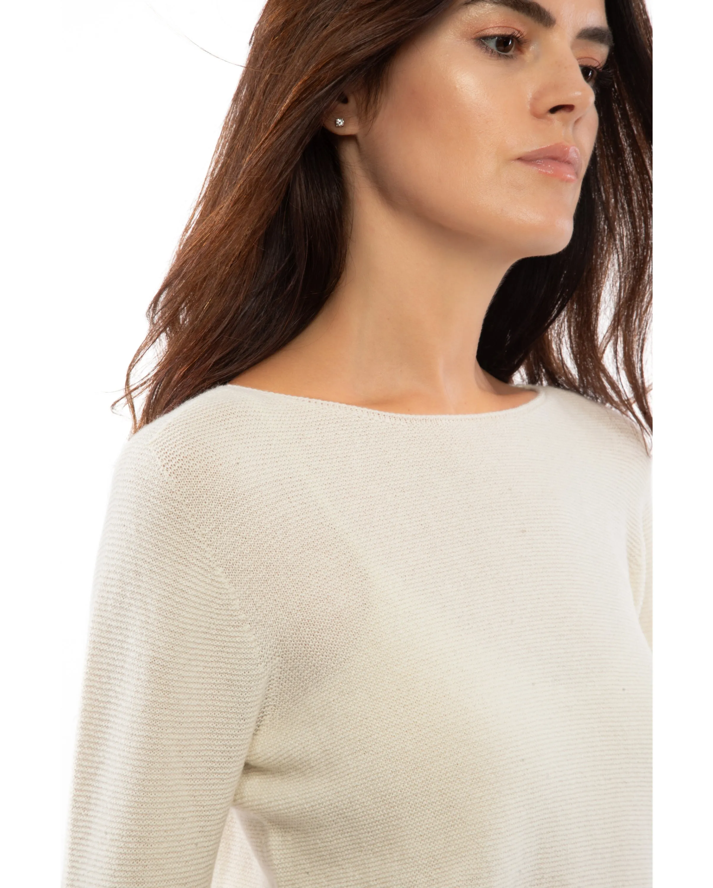 NEW FALL 24 - Women's Cashmere Links Stitch Boat Neck Milk White