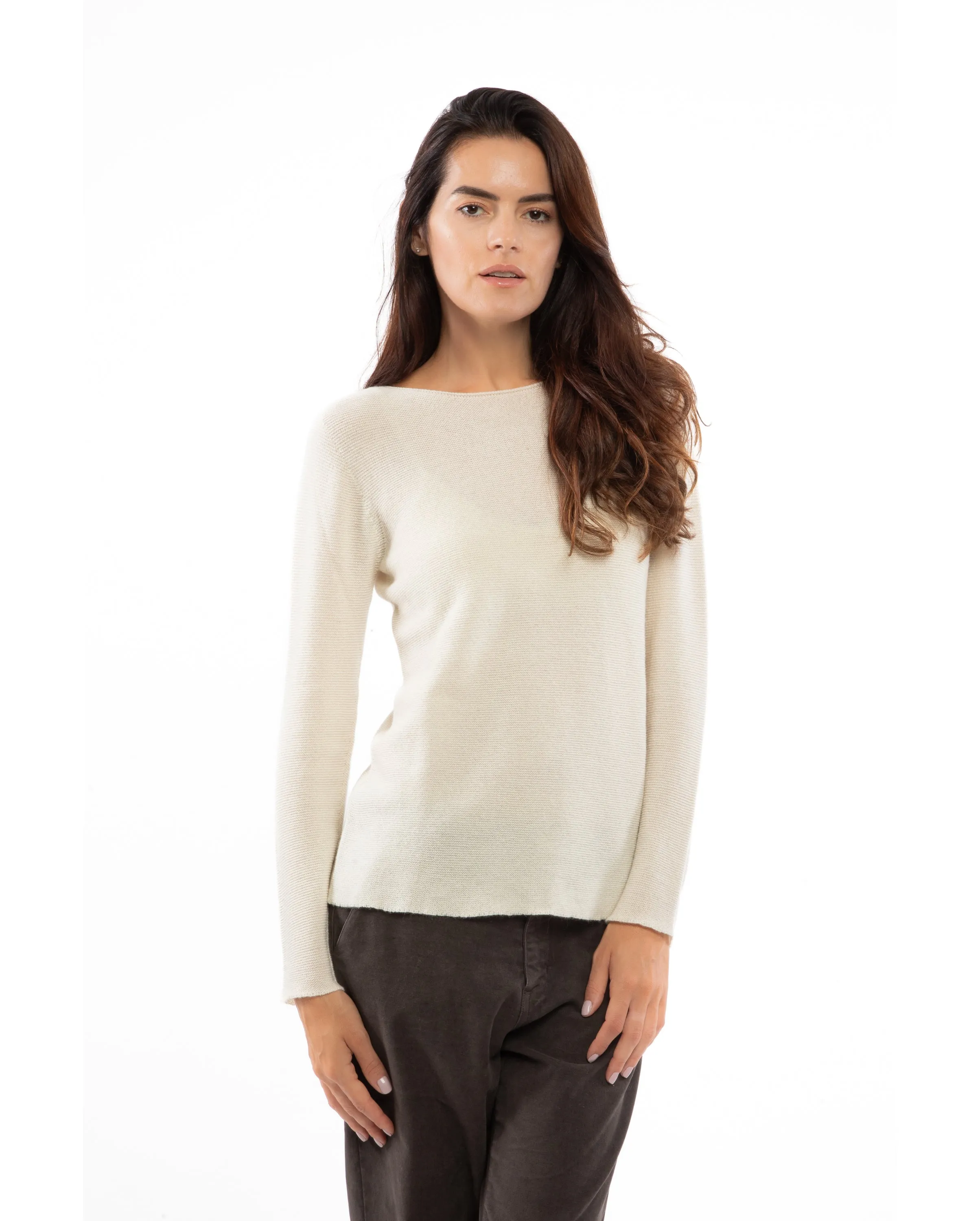 NEW FALL 24 - Women's Cashmere Links Stitch Boat Neck Milk White