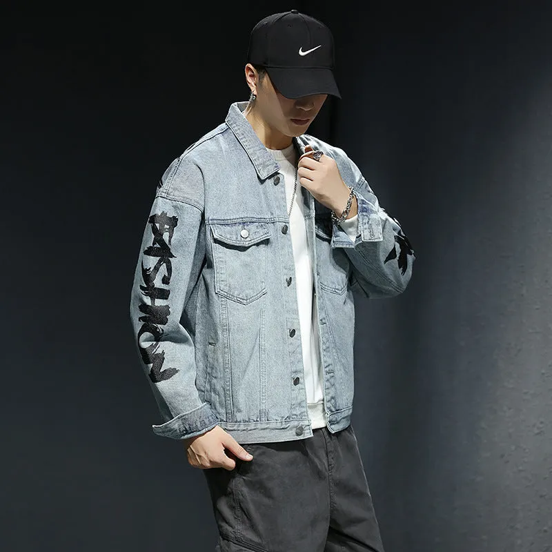 Newest Fashion Printed Denim Jacket Men's Loose Jean Coats