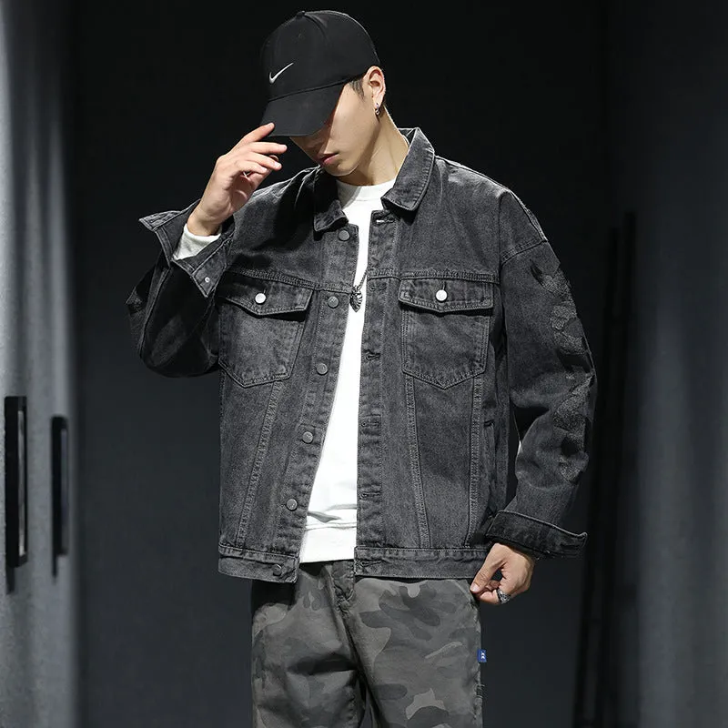 Newest Fashion Printed Denim Jacket Men's Loose Jean Coats