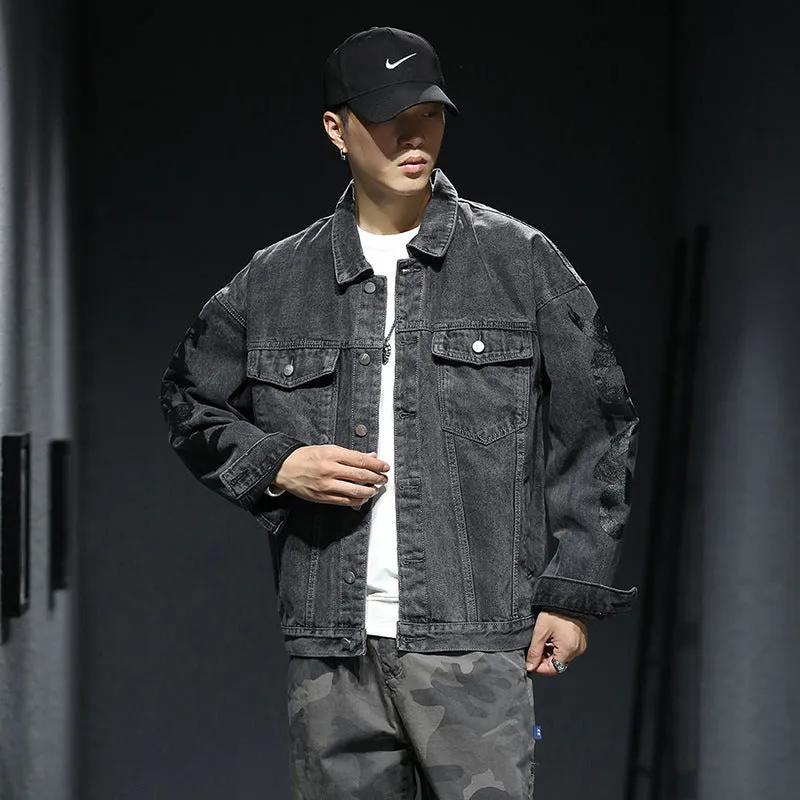 Newest Fashion Printed Denim Jacket Men's Loose Jean Coats