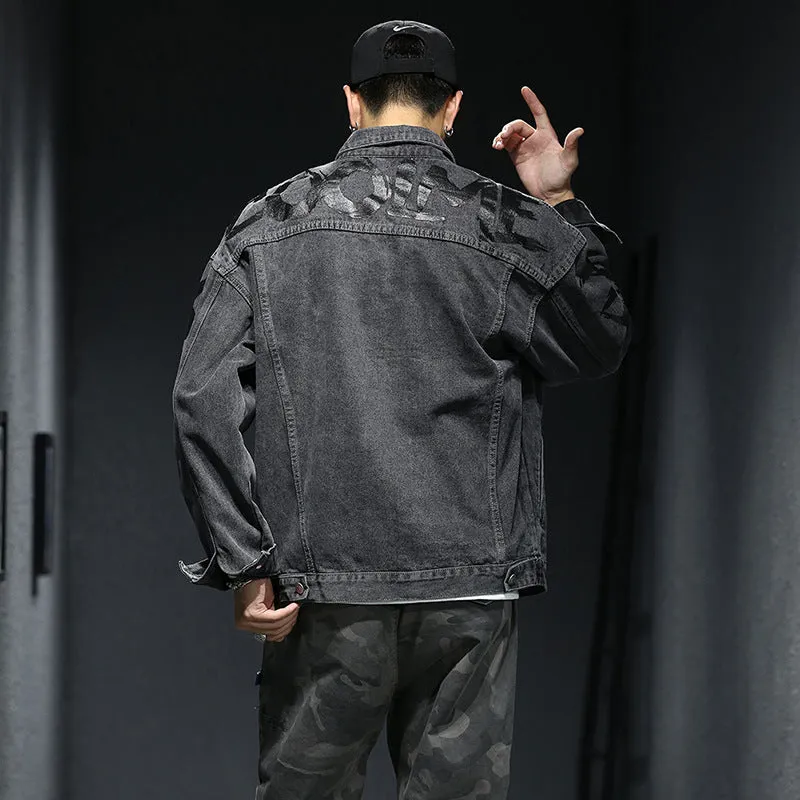 Newest Fashion Printed Denim Jacket Men's Loose Jean Coats