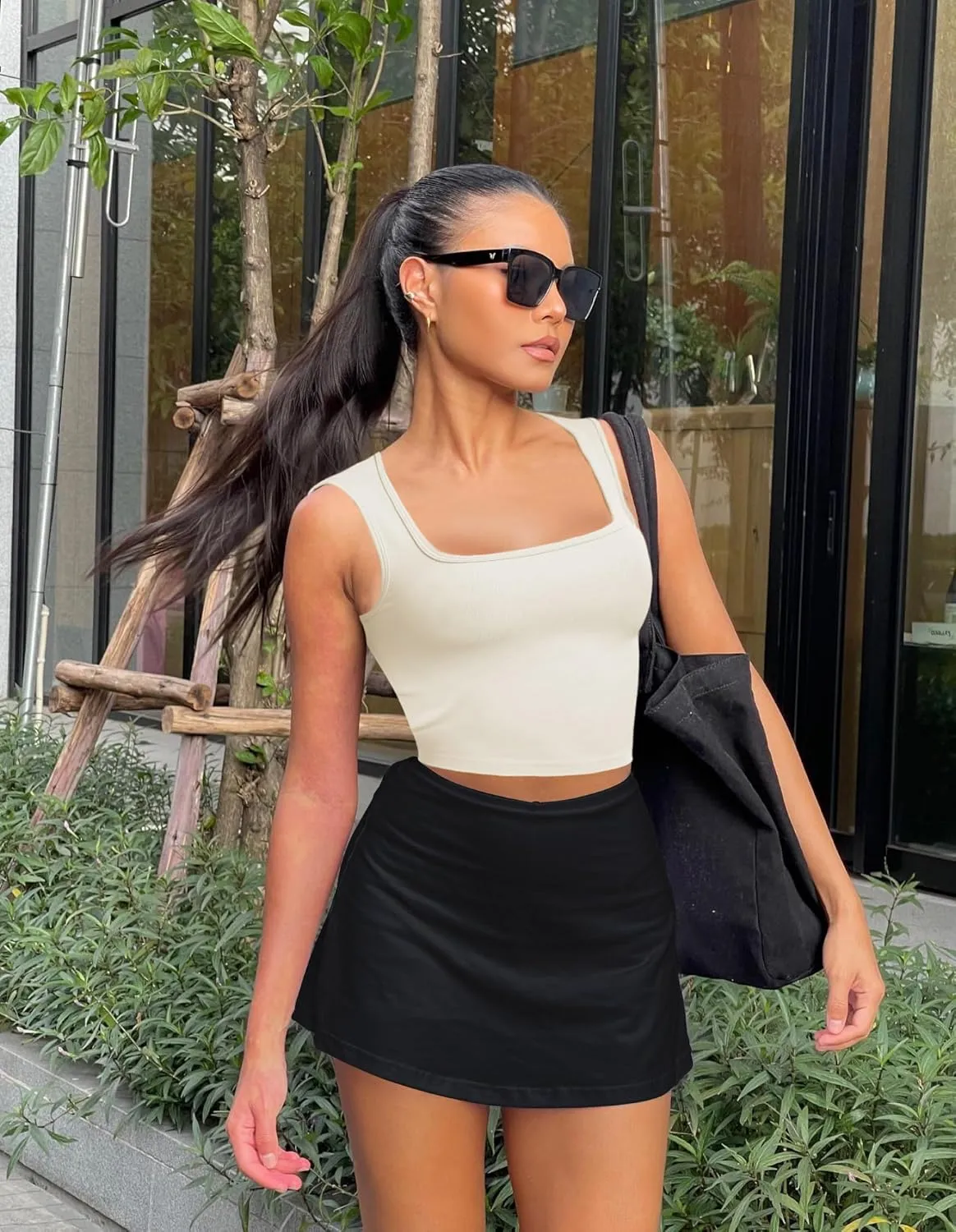 OLCHEE Womens Ribbed Crop Tank Tops Seamless Square Neck Sleeveless Cropped Shirts 2025 Summer Trendy Top