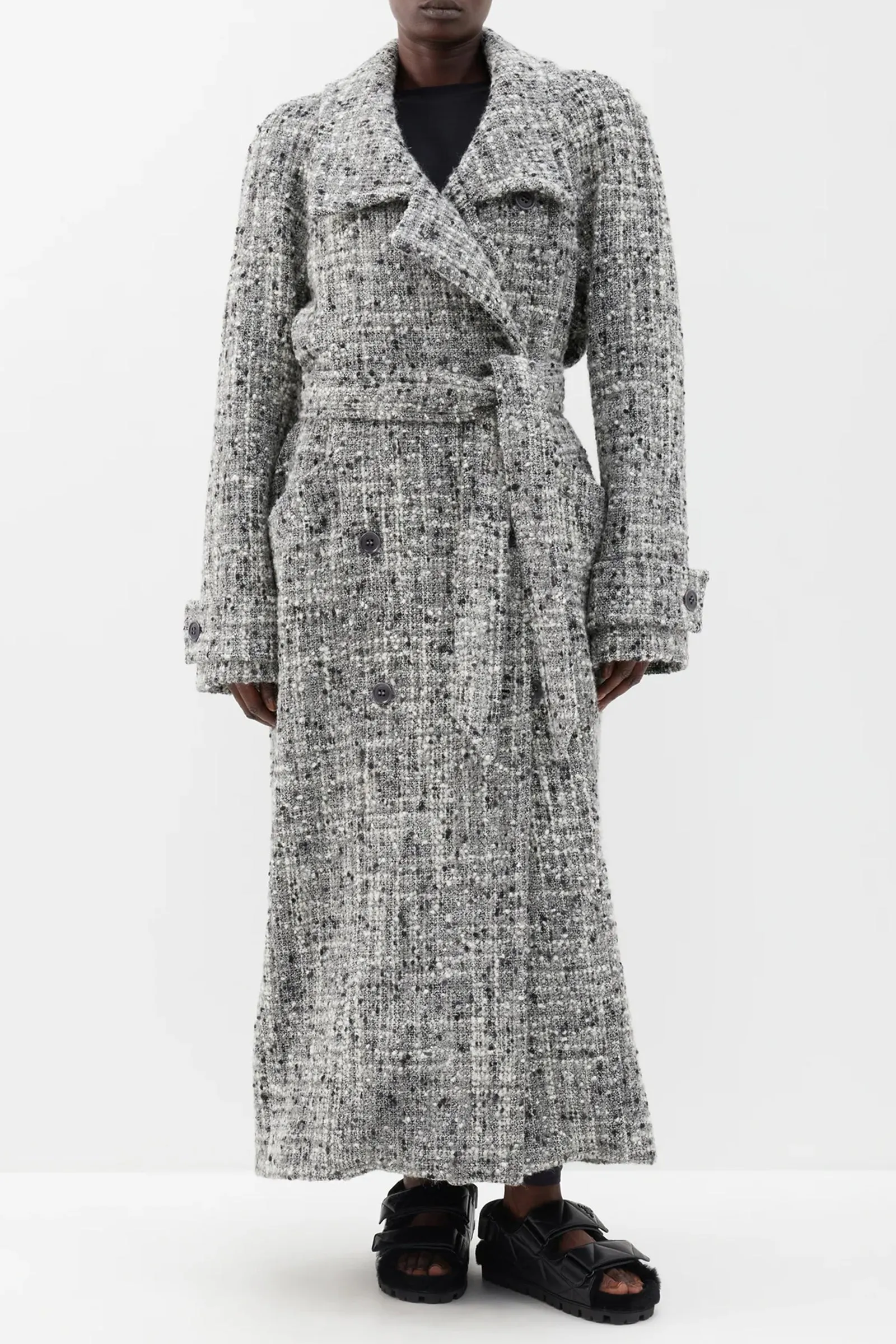 Oversized Belted Funnel Beck Bouclé Blanket Coat