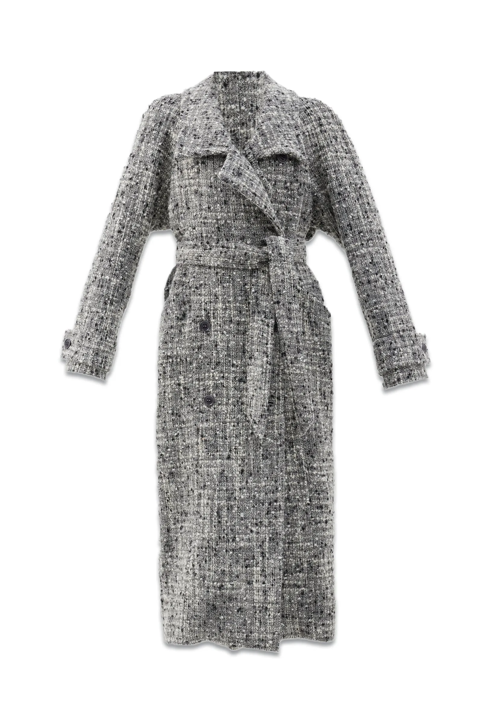 Oversized Belted Funnel Beck Bouclé Blanket Coat