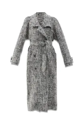 Oversized Belted Funnel Beck Bouclé Blanket Coat