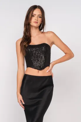 "Holiday Magic" Black Sequin Tube Corset Top