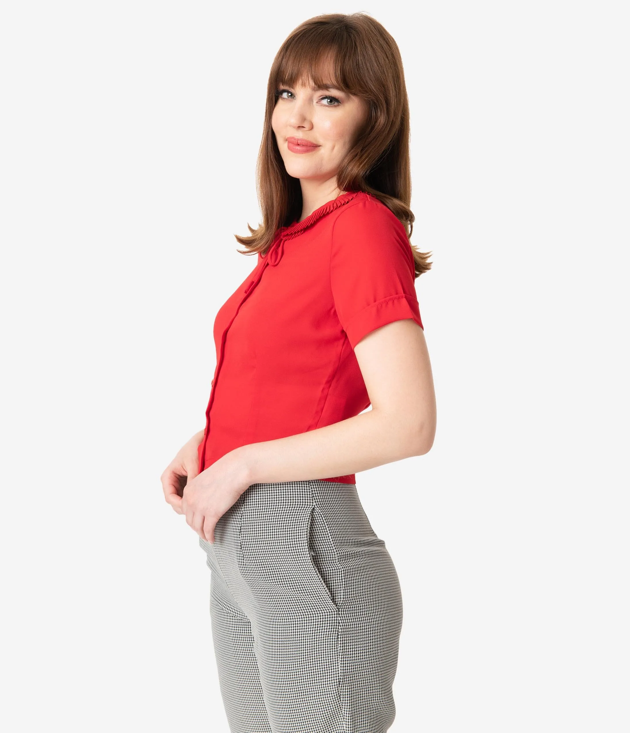 Retro Style Red Ingrid Crop Blouse