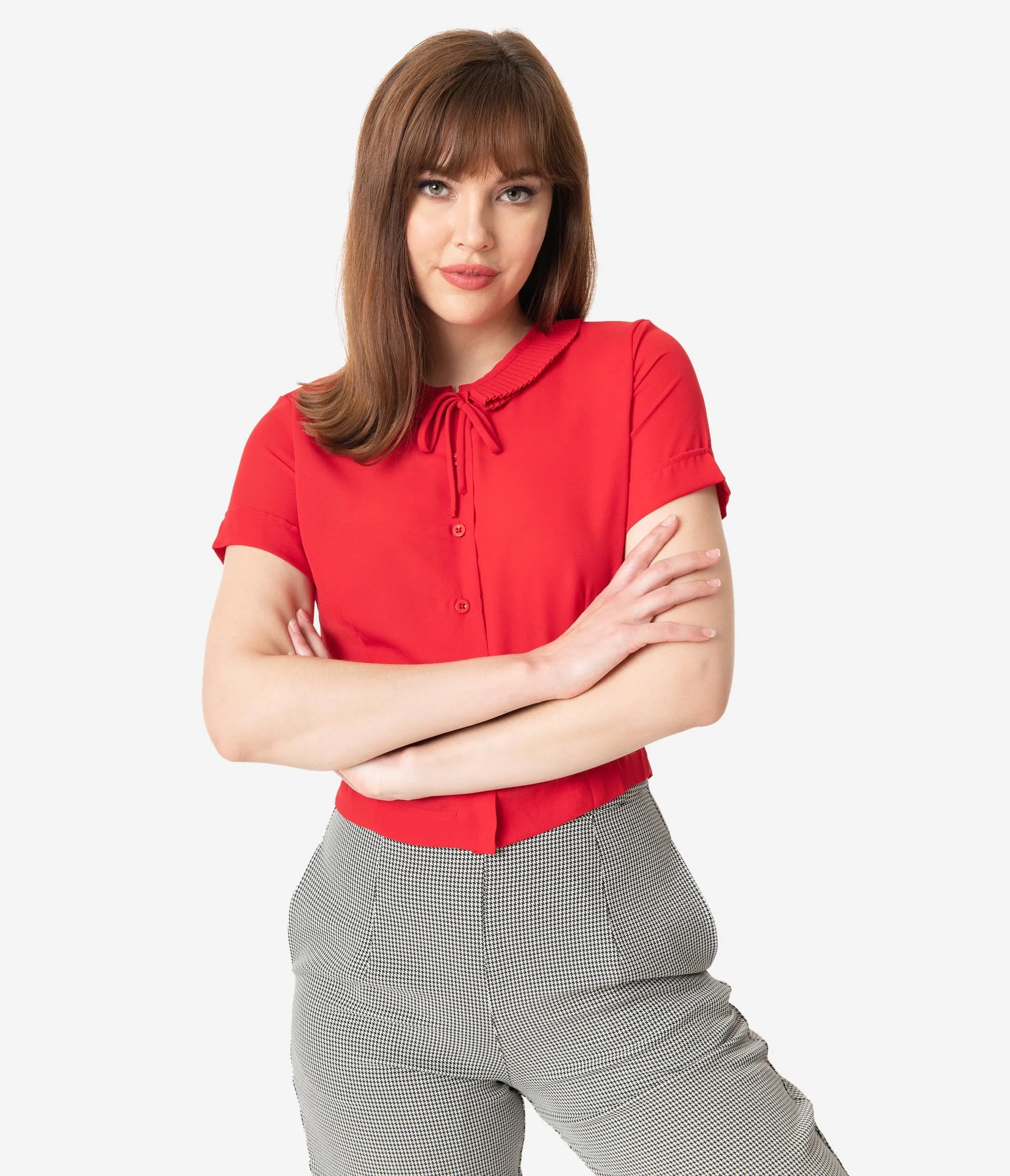 Retro Style Red Ingrid Crop Blouse