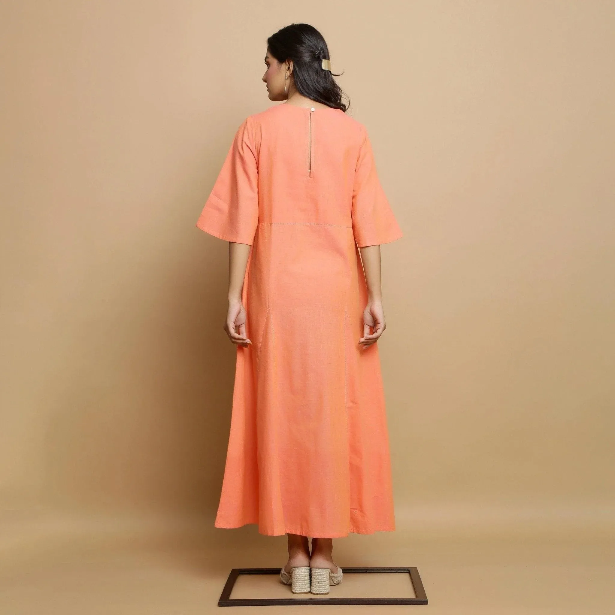 Salmon Pink Mangalgiri Cotton Godet Maxi Dress