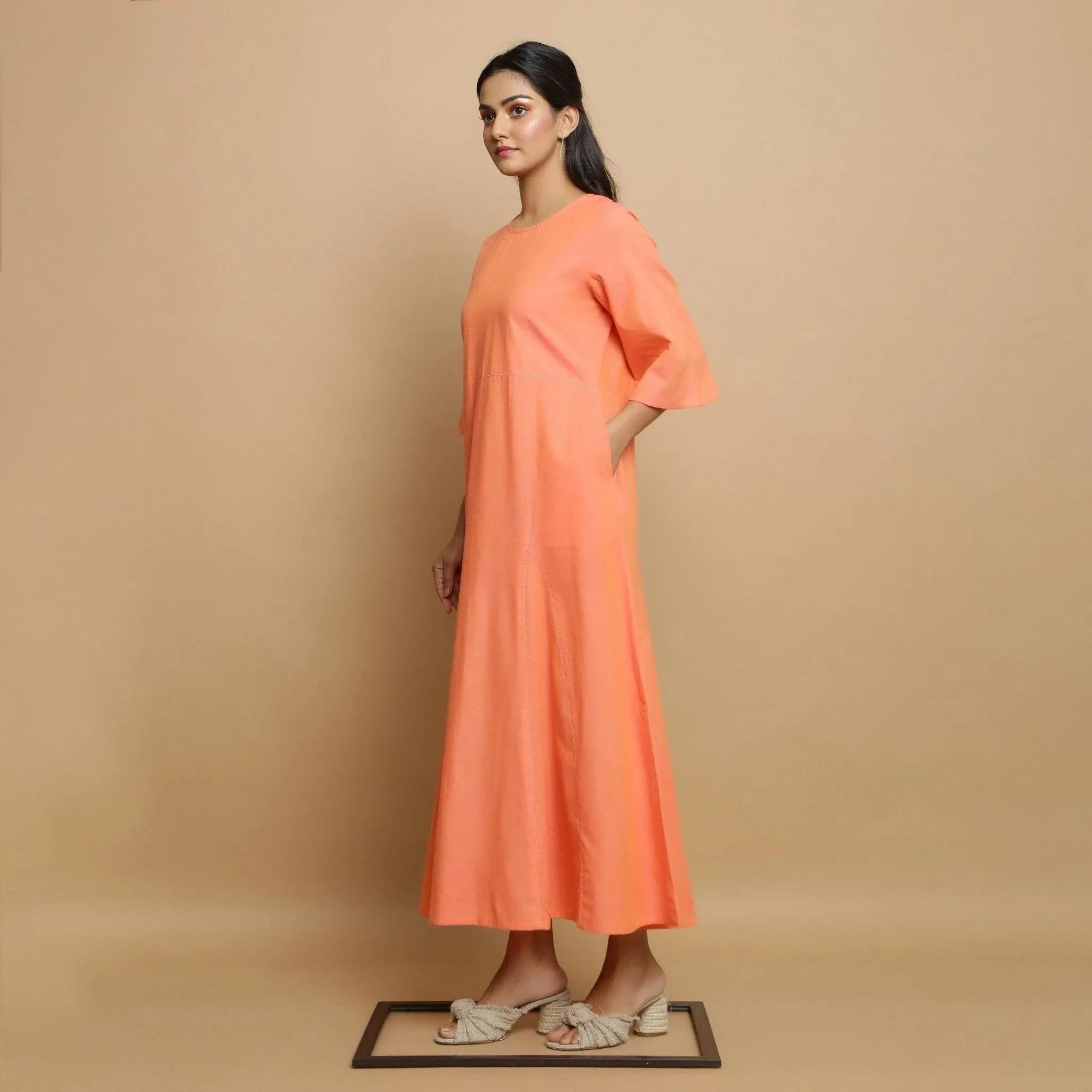 Salmon Pink Mangalgiri Cotton Godet Maxi Dress