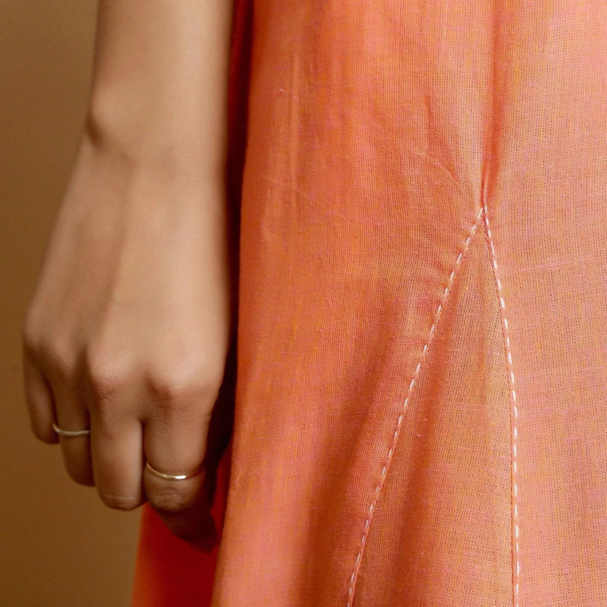 Salmon Pink Mangalgiri Cotton Godet Maxi Dress