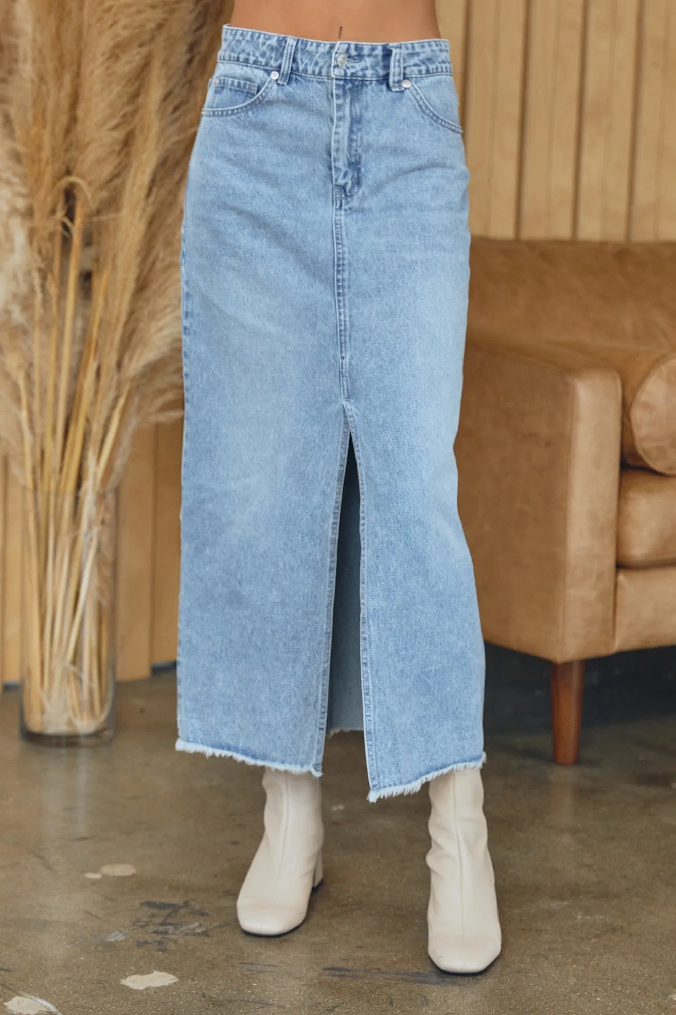 Slit Denim Midi Long Skirt
