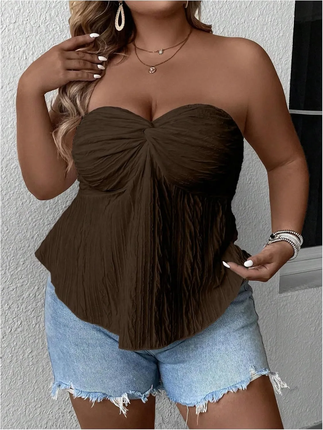 SOLY HUX Women's Plus Size Twist Front Tube Top Strapless Going Out Bandeau Tops