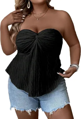 SOLY HUX Women's Plus Size Twist Front Tube Top Strapless Going Out Bandeau Tops