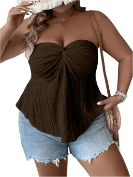 SOLY HUX Women's Plus Size Twist Front Tube Top Strapless Going Out Bandeau Tops