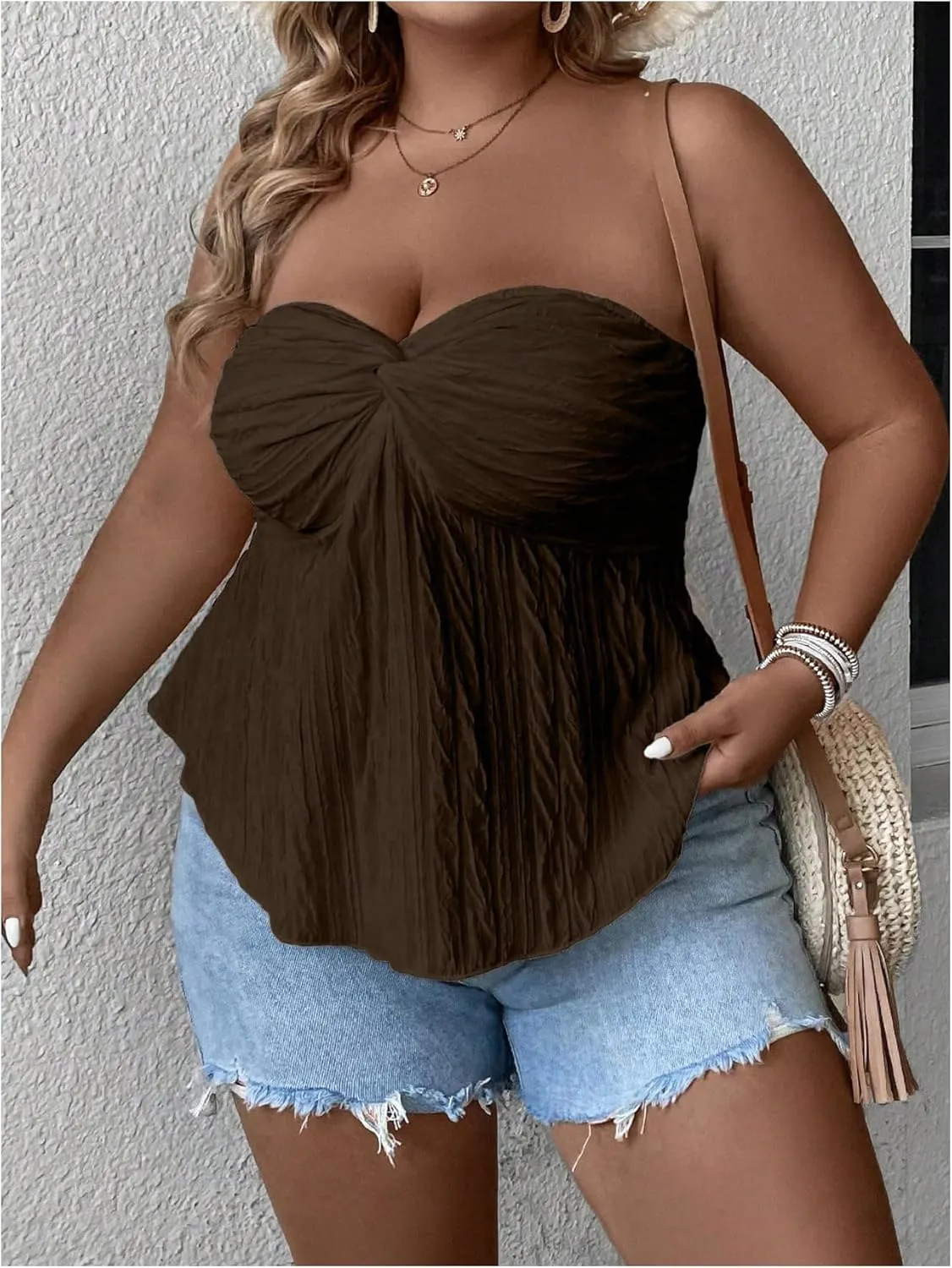 SOLY HUX Women's Plus Size Twist Front Tube Top Strapless Going Out Bandeau Tops