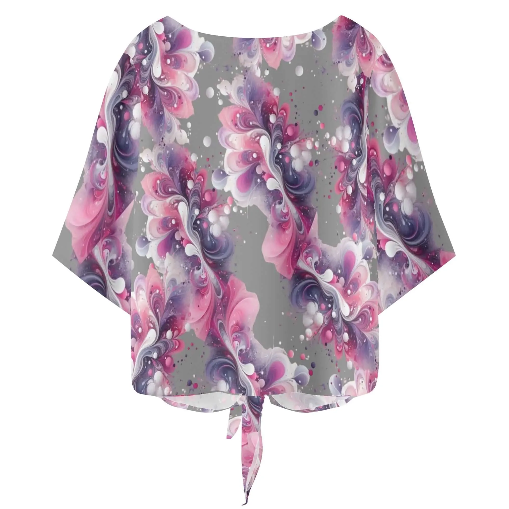 Splatter Women‘s’ V-neck Tie Front Knot Chiffon Blouse