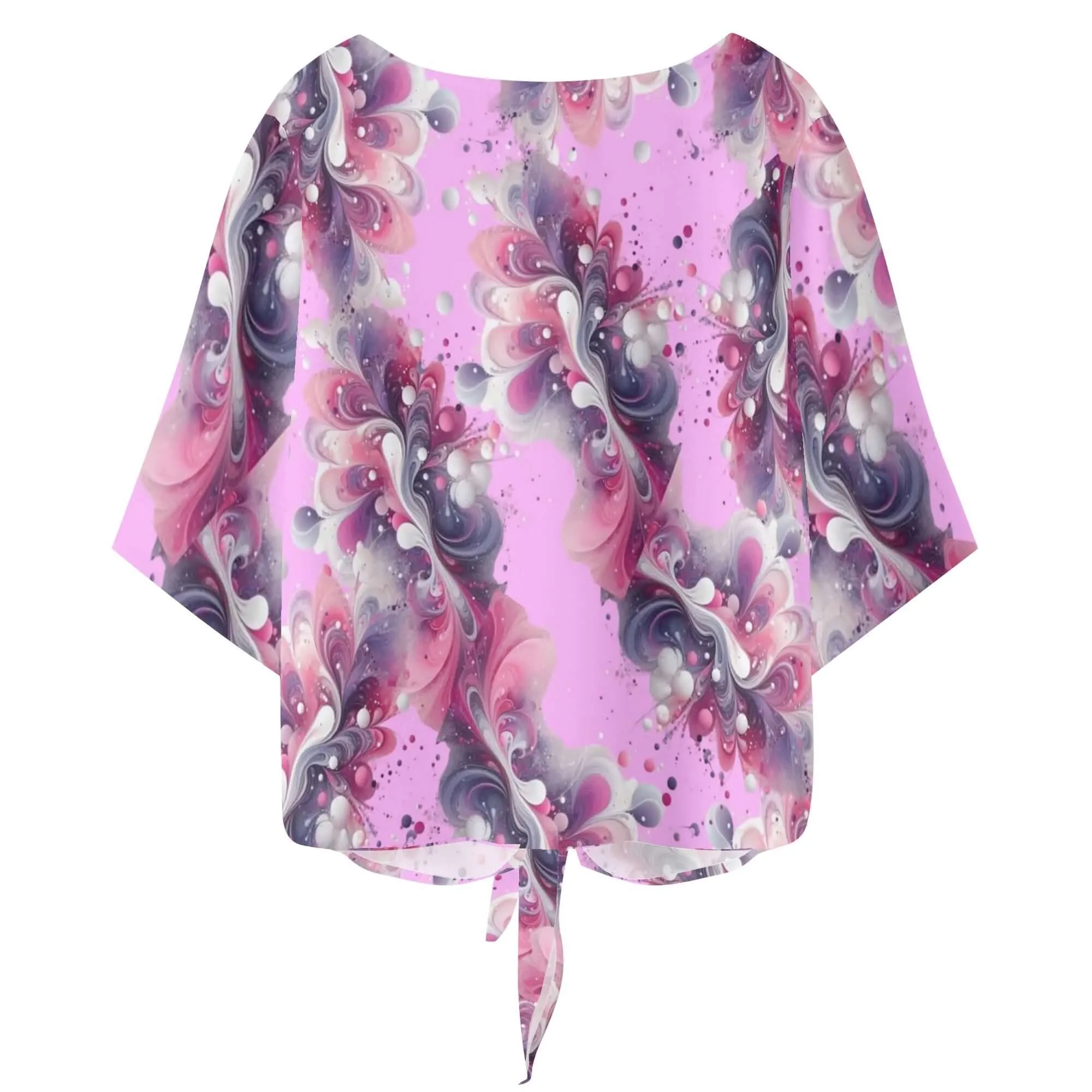 Splatter Women‘s’ V-neck Tie Front Knot Chiffon Blouse