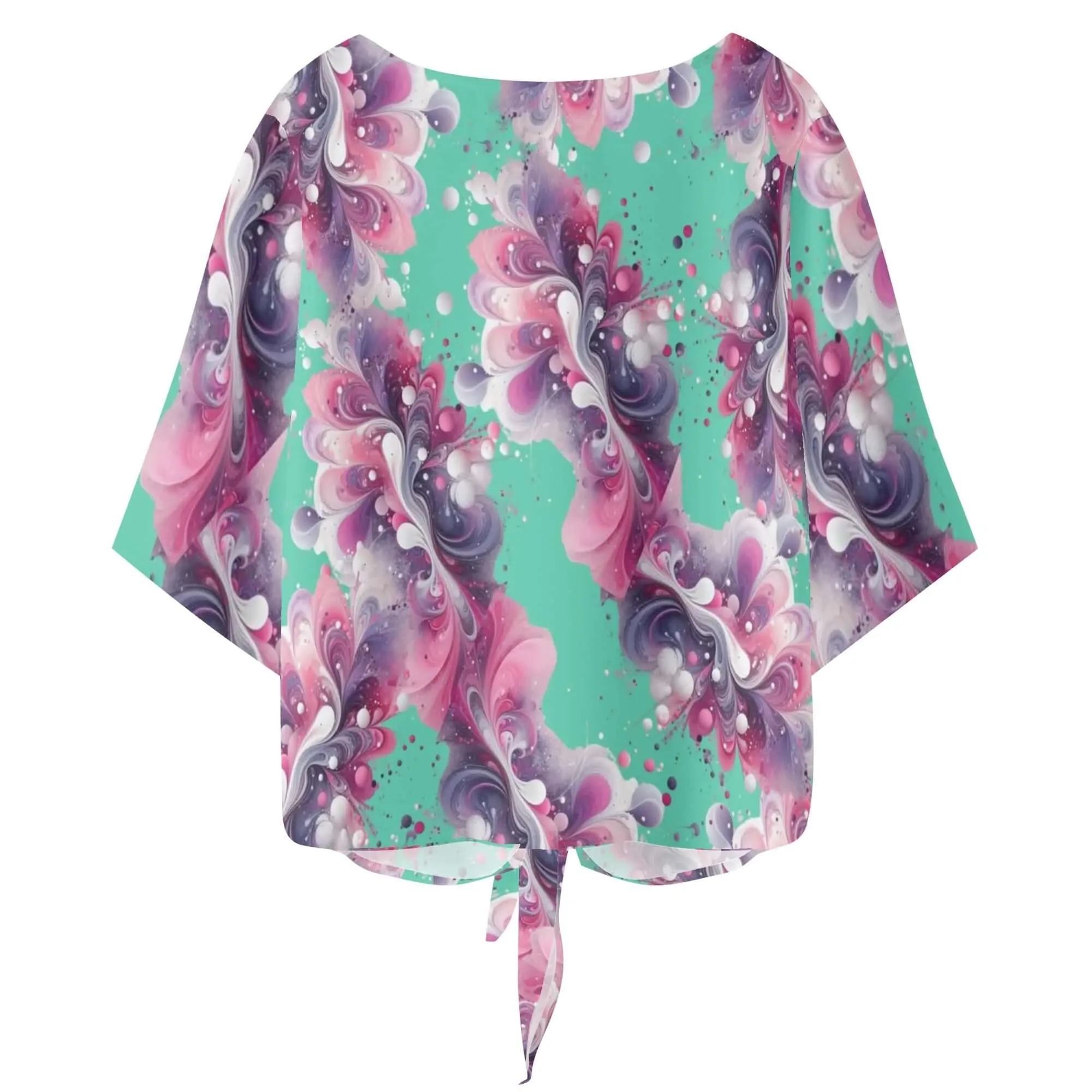 Splatter Women‘s’ V-neck Tie Front Knot Chiffon Blouse
