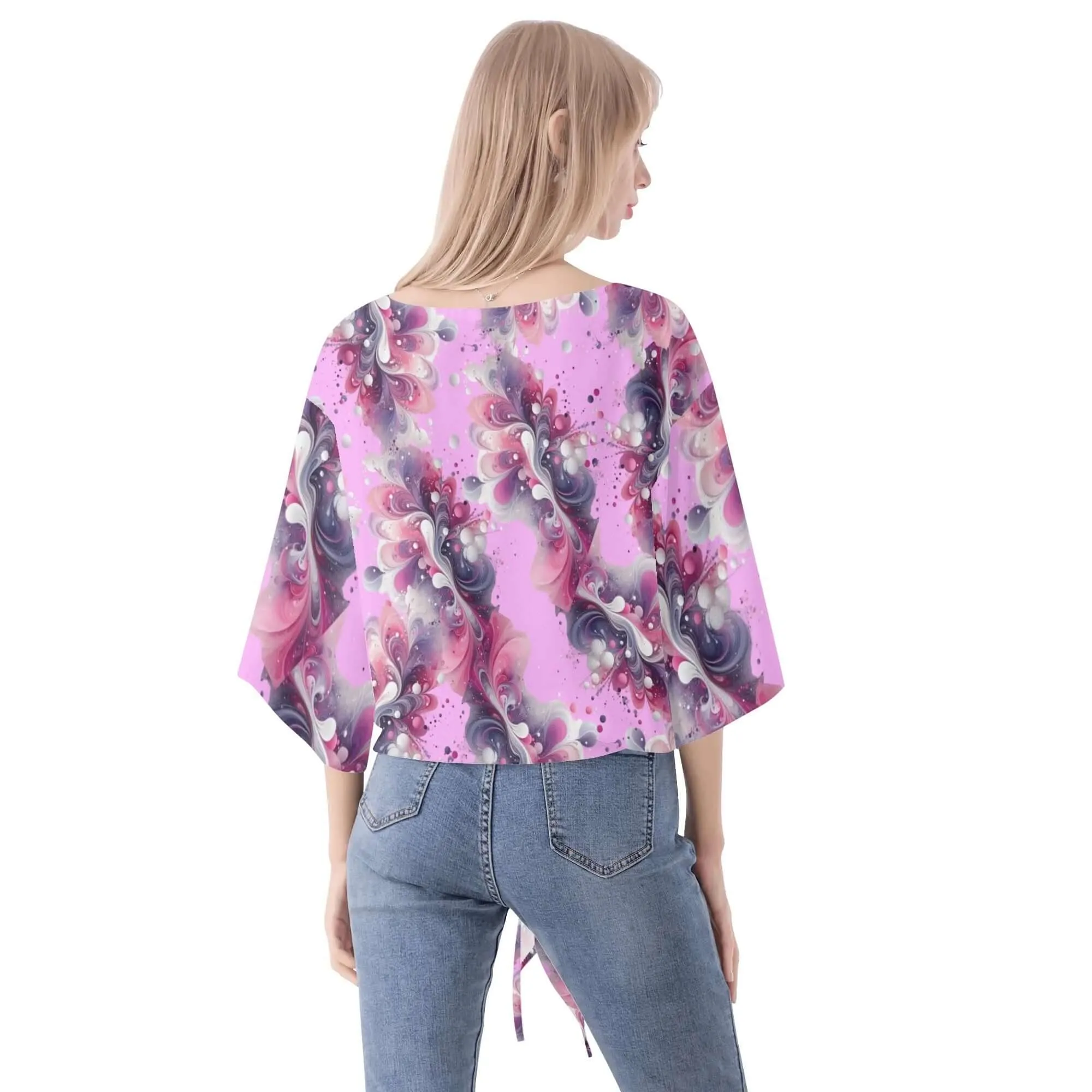 Splatter Women‘s’ V-neck Tie Front Knot Chiffon Blouse