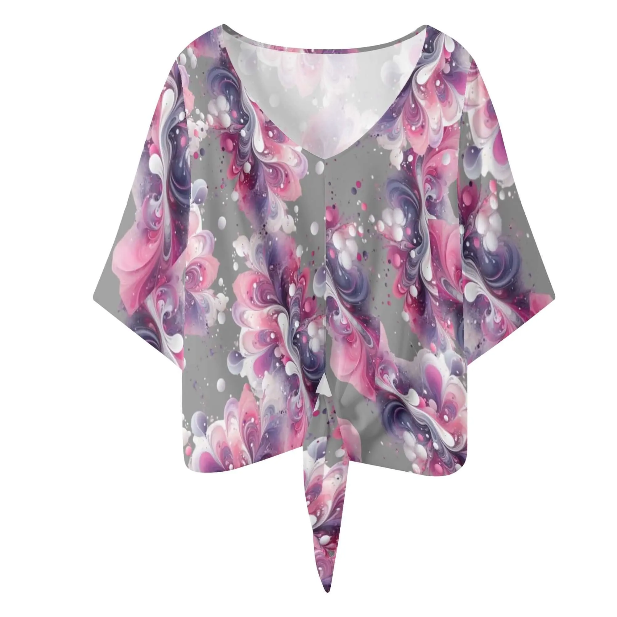Splatter Women‘s’ V-neck Tie Front Knot Chiffon Blouse